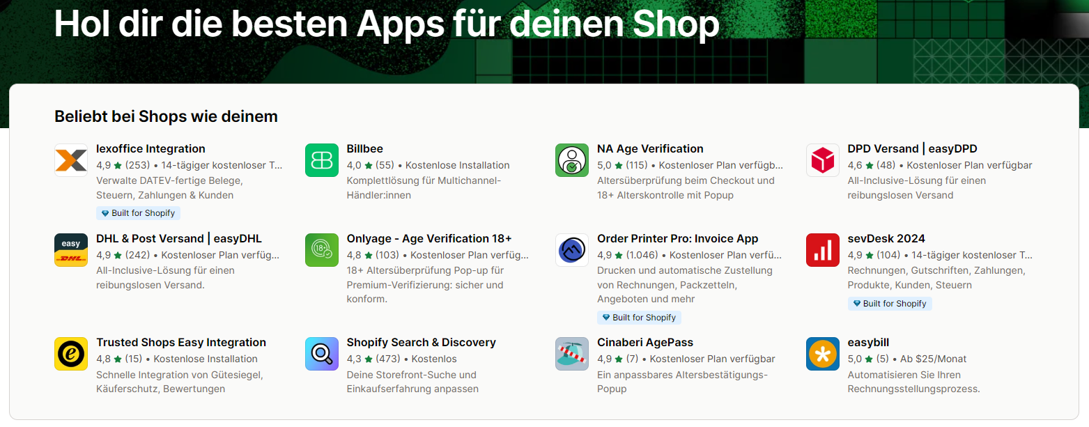 Shopify Appstore Screenshot der App Empfehlungen